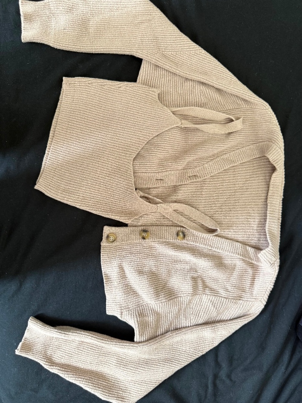 Forever 21 Beige Ribbed Tie-Front Cardigan